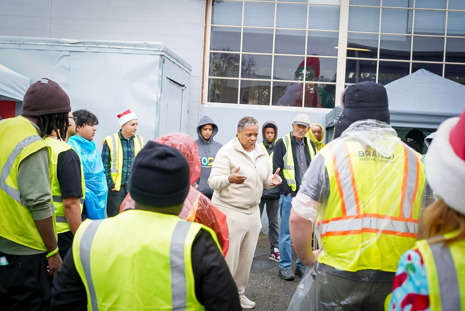Meeting with the team before opening